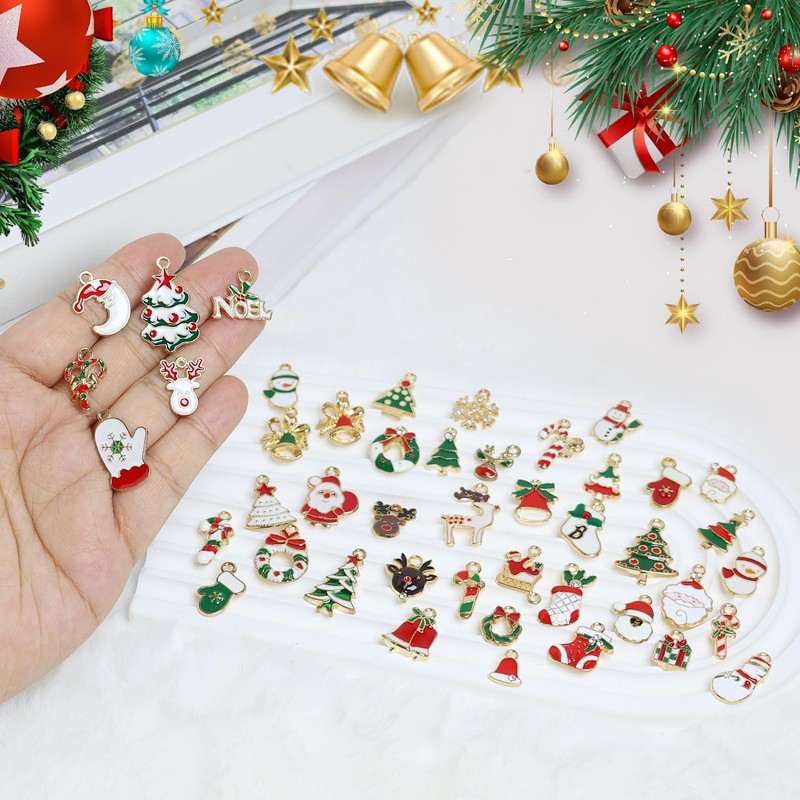 45Pcs Christmas Charms, Mini Christmas Tree Decorations Creative Xmas Hanging