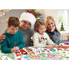 SICOHOME Christmas Giant Coloring Poster - Coloring Tablecloth for Kids 35 x 54 Disposable Merry Christmas Decoration Art Craft for School Winter Christmas Activities Party Supplies - Angels