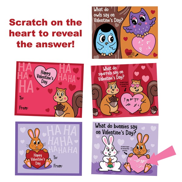 JOYIN 36 Pack Valentines Day Cards Scratch-Off Valentine Jokes Cards for Kids, Valentine's Greeting Cards, Valentine Classroom Exchange Party Favors
