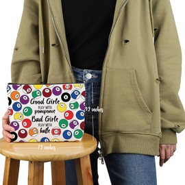 VAMSII Female Billiard Player Gift Bad G-irls Play With Balls Makeup Bag Ball Pool Cosmetic Bag Sports Games Merch Playing Play Stick Sports Games Gift (Bad G-irls Play With Balls M)