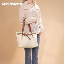 Montana West Tote Bag for Women Hobo Purses and Handbags with Belted Detailing Gift White MWC-566BG-BR