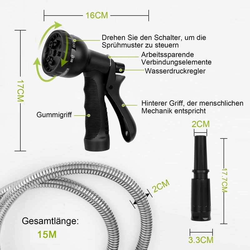 15 m Stainless Steel Hose - 3/4 Inch Connection with