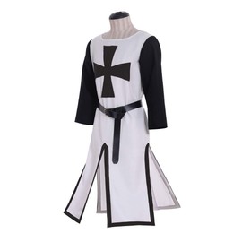 CosplayDiy Men's Medieval Crusader Knight Templar Surcoat Cloak Renaissance Warrior Cosplay Costume Robe with Belt (XXL, Black)