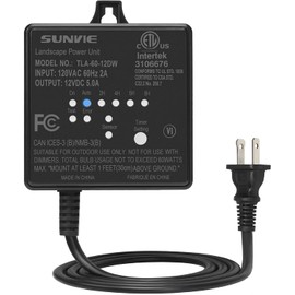 SUNVIE Low Voltage Transformer 60W Landscape Lighting Transformer with Timer and Photocell Sensor 120V AC to 12V DC Waterproof for Outdoor LED Spotlights Garden Pathway Landscape Lights, ETL Listed