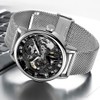 Whodoit Men's Watch Hand-Wind Mechanical Mesh Luminous Silver Black Waterproof