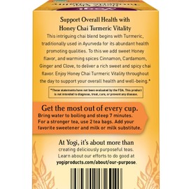 Yogi Organic Honey Chai Turmeric Vitality Tea 16 Count 4 Pack