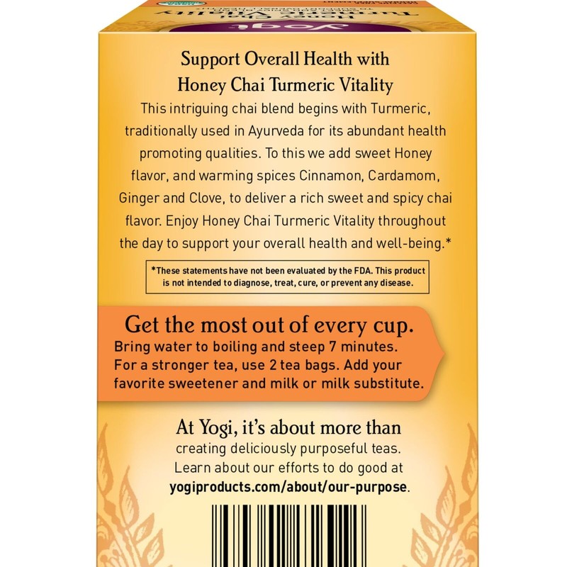 Yogi Organic Honey Chai Turmeric Vitality Tea 16 Count 4