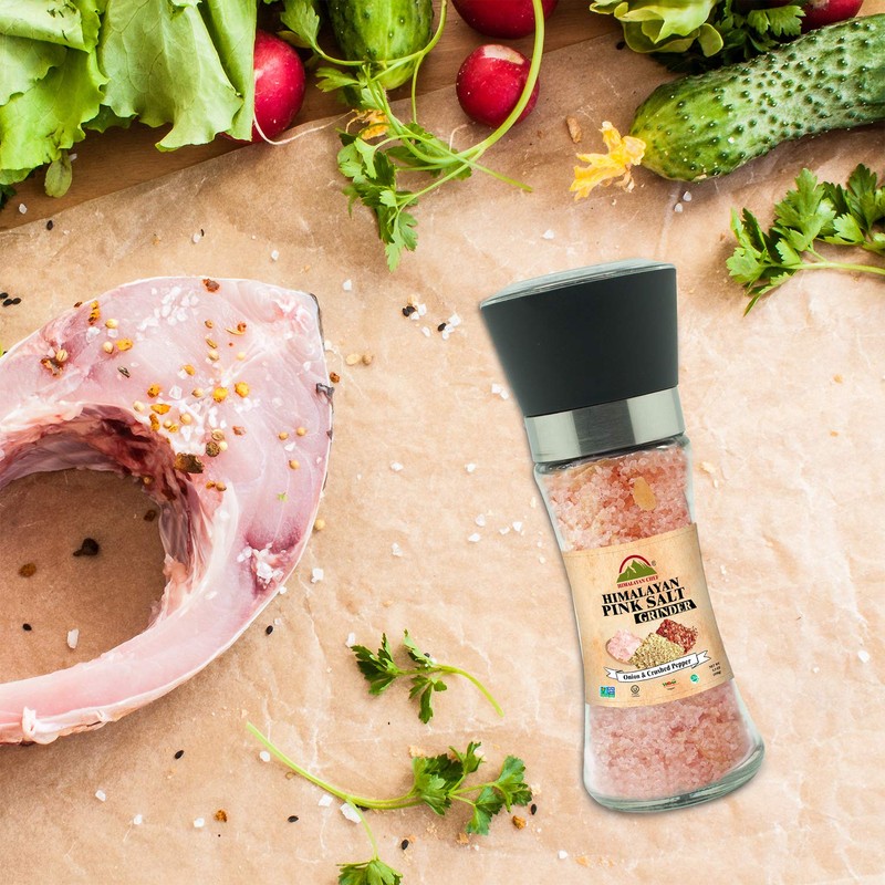 Himalayan Chef Pink Salt Grinder, Roasted Onion & Cushed Red