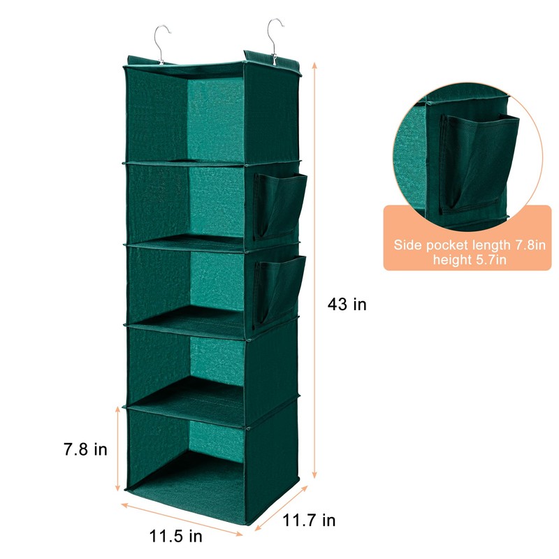 BOOMIBOO Hanging Closet Organize and Shelves，5-Hanging Shelf with 2 Side