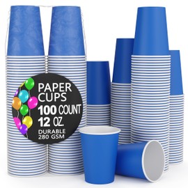 Party Solids Dark Blue Paper Cups 12 oz Durable Disposable Cups 100 Paper Tumblers for Hot Drinks and Cold Drinks Thick 280 GSM Hot Cup for Tea & Coffee Cup To Go Fun Colors for Parties & Events