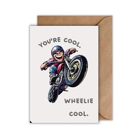 Geburtstag Karte mit Umschlag - Geburtstagskarte für Jungen Motorradfahrer Rennsportler “You're Cool. Wheelie Cool.” Glückwunschkarte Geschenkkarte Happy Birthday (DIN A6)