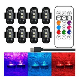 Wireless LED Strobe Lights with Remote Control,8 Colors Waterproof Anti-Collision USB Charing Led Warning Light, High Brightness Wireless LED Lights for Car Drone Truck Motorcycle Aircraft Bike (8)