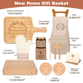 House Warming Gifts New Home Gifts for New Homeowners, New Home Gift Ideas Closing Gifts, New Home Gift Basket for Couple Women Sweet Home, Housewarming Gifts with Apron Gloves Candle Serving Board