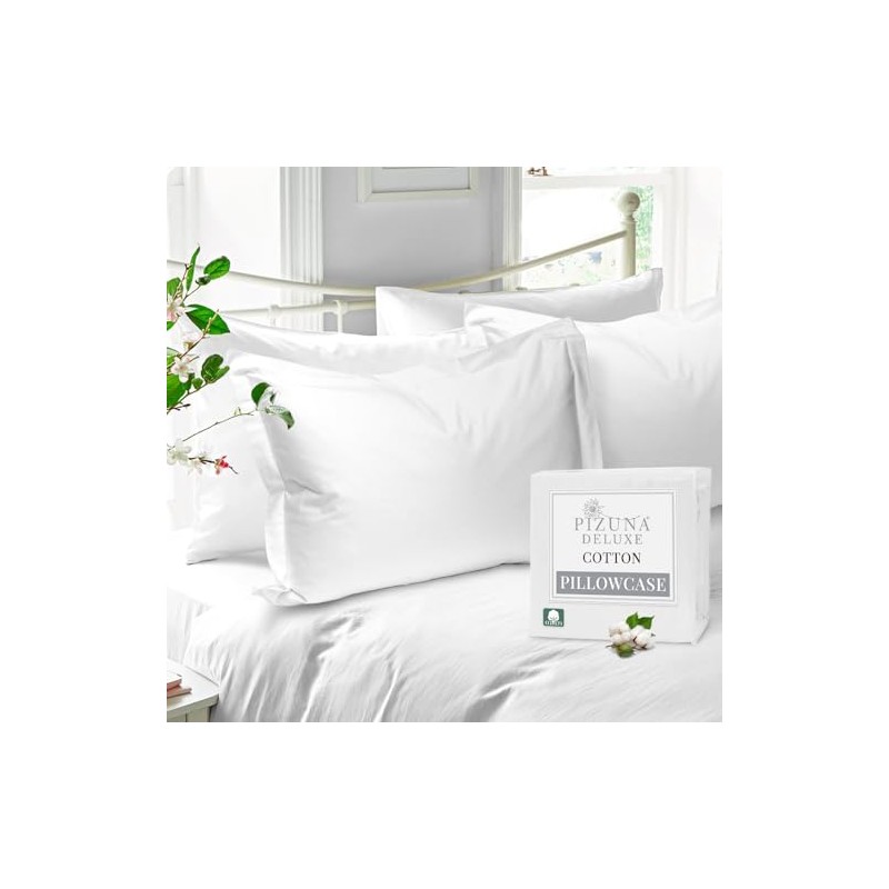 Pizuna Pure Cotton Standard Pillowcases 2 Pack White 50x75cm, 600