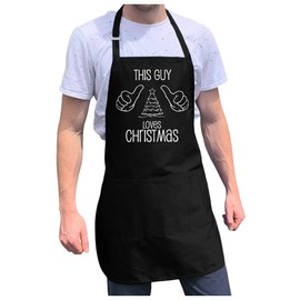 ApronMen, This Guy Loves Christmas Apron- Funny Aprons For Men Adjustable Straps - One Size Fits All Grilling Apron With Pockets - Professionally Printed Gift For Dad - Cotton Kitchen BBQ Chef Apron