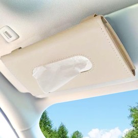 Car Sun Visor Napkin Tissue Holder, Leather Backseat Tissue Holder, Car Masks Dispenser for Universal Auto, Sun Visor Accessory (Beige)