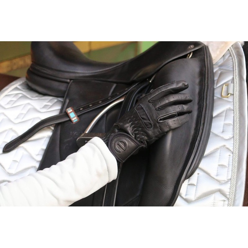 eGlove EQUEST GRIP PRO Leather Touchscreen Horse Riding Gloves (Black,