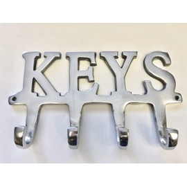 Chattels Large KEY Holder Rack 4 Hooks inch KEYS inch Metal Hook Hanger Chrome colour Upper Case Letters,25 x 14 x 4 cm approx
