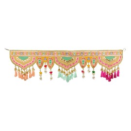 Decorative Toran Door Hanging Artificial Velvet Cloth Bandanwar Beads Leaf Design Wall Hanging for Entrance Window Home Temple for Indian Traditional Decoration Gifts(Size:-36"X9")(Multicolour)