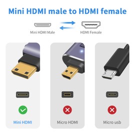 Duttek Right Angle HDMI Mini HDMI Adapter, 8K HDMI Mini HDMI 2.1 Adapter Mini HDMI Male to HDMI Female Extension Adapter Gold Plated Connector Supports 8K@60Hz, 4K@144Hz, 2K@240Hz HDR (Left Facing)