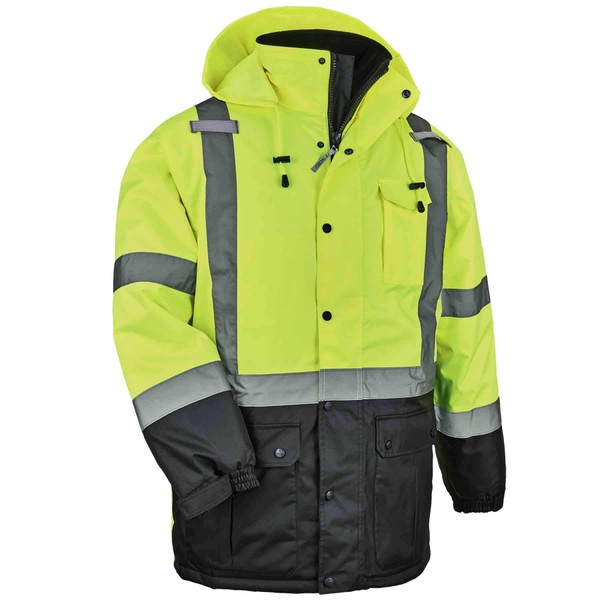 High Visibility Reflective Winter Safety Jacket, Insulated Parka, ANSI Compliant, Ergodyne GloWear 8384,Lime,Small