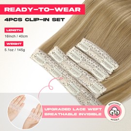 NTYNTY Clip in Hair Extensions, 4PCS 16 Inch Clip in Extensions for Women Layered Cut Natural Lightweight Hairpieces with Thinner Softer Invisible Weft - Golden Blonde with Highlights