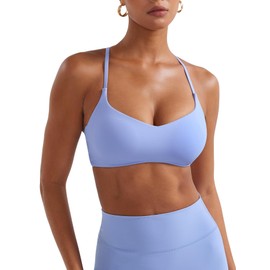 YEOREO Y Back Sports Bras for Women Padded Racerback Bra Paisely Light Impact Adjustable Straps Gym Workout Tops Ice Blue M