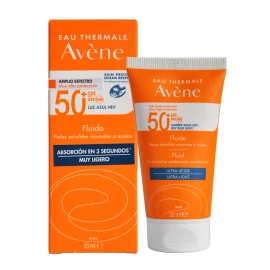 Avène Fluido Solar FPS 50 Sin Color 50 ml – Protección Ligera para Pieles Normales a Mixtas