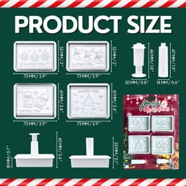 Christmas Cookie Cutters, 4-Piece MERRY CHRISTMAS 3D Cookie Stamp Set, Plastic Cookie Cutter Molds for Holiday Baking & Party Treats