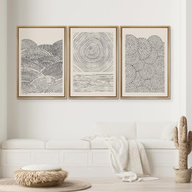 SIGNWIN Framed Canvas Print Wall Art Set Geometric Spiral Ring Wave Pattern Abstract Shapes Cozy Neutral Modern Art Decorative Contemporary Minimal for Living Room, Bedroom, Office - 24"x36"x3 Natural