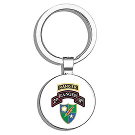 HJ Media US Army 2nd Battalion, 75th Ranger Regiment With Ranger Tab Metal Round Metal Key Chain Keychain Ring