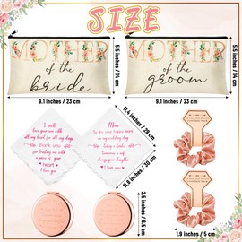 Y1tvei 8Pcs Mom Flower Mother of the Groom and Bride Gifts Set Mother of the Bride Canvas Cosmetic Bag Small Makeup Mirror Handkerchief Rose Gold Scrunchies Engagement Wedding Gifts for Mother in Law
