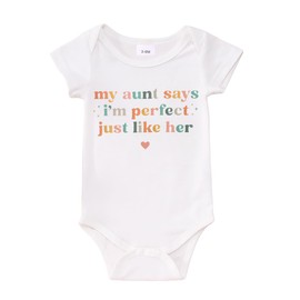 Ritatte Newborn Baby Girl Boy Onesie Infant Auntie's Lil' Dude Bodysuit Romper Unisex Funny Cute Aunt One-Piece Clothes 0-18M(White-Aunt says,3-6M)