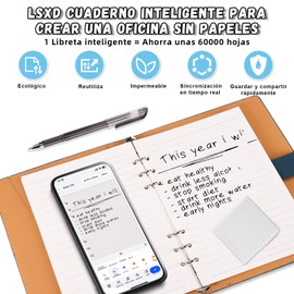 LSXD Cuaderno Inteligente Borrable, Libreta Notas bonitas A5 de 50 Páginas con Pluma,Notas Adhesivas y Tela de Microfibra, Agenda Electronica Digital Reutilizable, Smart Notebook Gadgets para Oficina