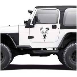 Deer Sticker Film Decor for Car, Car Accessories, Deer Head Motif, Deer, Red Deer, Hunting, Hunter, Forester, Hunting Car Sticker (Glossy Black, KX043 Set Large)