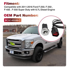 BC3Z-9S599-C Fuel Pressure Sensor with Repair Wiring Compatible with 2012-2016 Super Duty Ford F-250, F-350, F-450, F-550 6.7L Diesel Engine