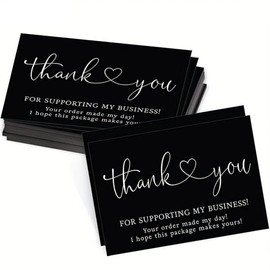 CAA Trading™ 50 x Black Thank You for supporting my small business cards Thank you customer appreciation (50 Cards)