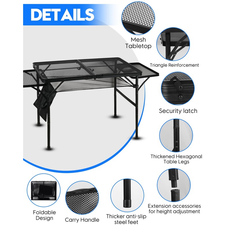 MSDADA Folding Grill Table, Portable Grill Table, Outdoor Grill Table,