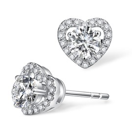 munone Moissanite Hearts Stud Earrings,1ct Brilliant Round Cut Lab Created Diamond 18k White Gold Vermeil Sterling Silver Earrings Valentines Birthday Gift for Women
