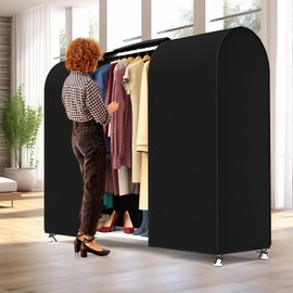 Zilink 72" Garment Rack Cover Dustproof Breathable Clothes Rack Cover Large Garment Bags Protector Cothing Rack with Cover with 2 Durable Zippers for Garment Rack, Black, (Rack Not Included)