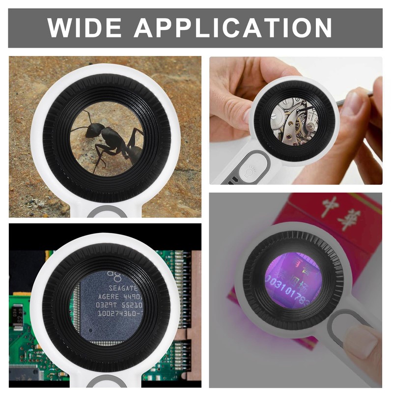 60X Handheld Magnifier with UV&LED Lights Jeweler Loups Magnifying Glass