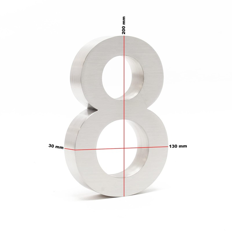 Wiltec House Number 8 Silver Stainless Steel House Number in
