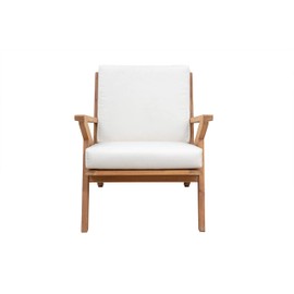 Patio Sense Oslo Wooden Lounge Chair, Accent Armchair with Cushions, Natural Wood Finish, Off White Cushions, Solid Durable Acacia Wood