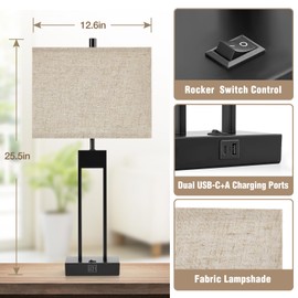 Nightstand Table Lamps for Bedrooms Set of 2, Bedside Lamp with USB C+A, 3 Colors Changeable Living Room Lamps for End Tables, Modern Night Stand Lamps for Bed Side Guest Room Office Reading