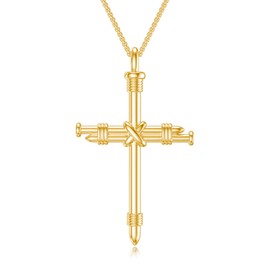 Swordgod Nail Cross Necklace for Men Women 925 Sterling Silver 14K Gold Plated Wrap Rope Nail Cross Pendant Protection Necklace Faith Jewelry Gift for Christmas Father Son Brother Husband