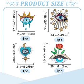 INFUNLY 4PCS Large Evil Eyes Embroidered Applique Patches Flowers on Eyes Sequin Applique Patches Evil Eyes Heart Rhinestone Applique Patches Evil Eyes Star Sewing Repair Patches for Clothing