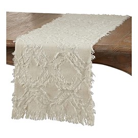 Occasion Gallery Ivory 100% Cotton Fringe Waffle Weave Kitchen Dining Table Runner, 16" X 90"