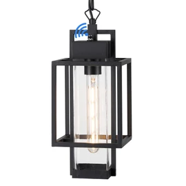 Osimir Outdoor Pendant Light, 16" Dusk to Dawn Exterior Chandelier Porch Hanging Light with Clear Glass, Modern Black Outdoor Hanging Lantern for Porchs Gazebo, OS-KY1006
