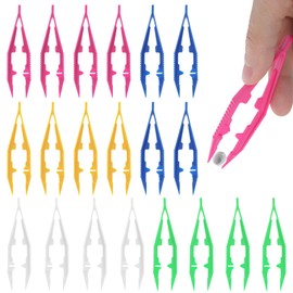 20 Pcs Plastic Tweezers, Sawtooth Tweezers for Crafting, Colorful Bead Craft Tweezer for Children DIY Home Classroom School, Jewellery Making Supplies (5 Colors)