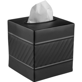 Monarch Abode 39127 Handcrafted Tissue Box Square Cover Holder and Dispenser, Wave Embossed, Metal Dresser Accessories for Office Bathroom Decor Vanity, Decorative Tissue Box, Black